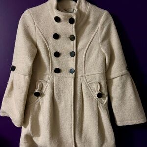 Elegant Cream Double-Breasted Women's Coat